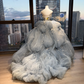 Strapless Dusty Blue Fairy Ball Gown 3D Floral Beaded Cloud Tulle Long Prom Dress  NV7024