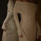 Champagne gold/grey sequined long sleeves charming off-the-shoulder long prom dress party dress nv5295