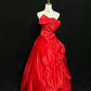 Rot-goldenes, exquisites, perlenbesetztes Satin-Ballkleid im Vintage-Stil, bodenlang, NV5148
