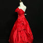 Rot-goldenes, exquisites, perlenbesetztes Satin-Ballkleid im Vintage-Stil, bodenlang, NV5148