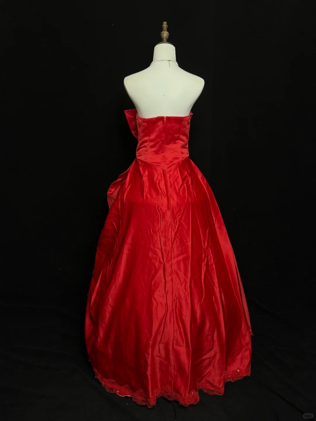 Rot-goldenes, exquisites, perlenbesetztes Satin-Ballkleid im Vintage-Stil, bodenlang, NV5148