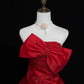Rot-goldenes, exquisites, perlenbesetztes Satin-Ballkleid im Vintage-Stil, bodenlang, NV5148