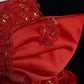 Rot-goldenes, exquisites, perlenbesetztes Satin-Ballkleid im Vintage-Stil, bodenlang, NV5148