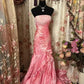 Pink Vintage Elegant Fashion Exquisite Beading Long Fishtail Slim Mermaid Long Satin Ball Gown Evening Dress Prom Dress nv3765