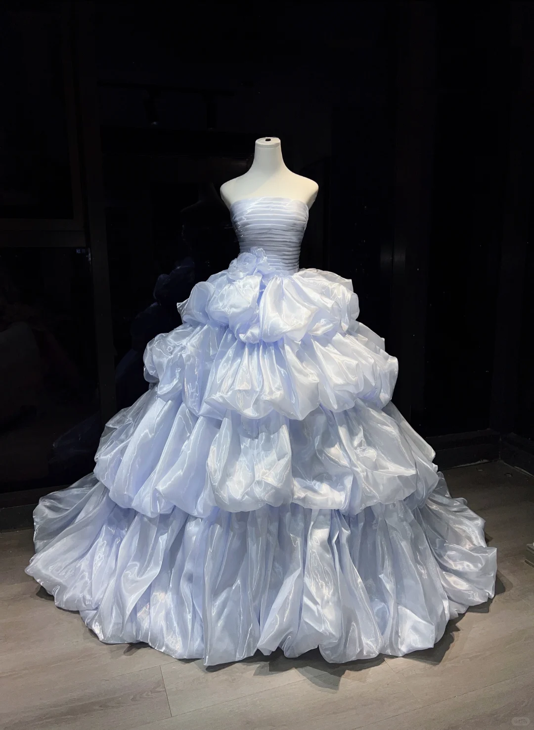 Strapless Light Lavender Prom Dress Pleated Bodice 3D Flower Tiered Bubble Organza Ball Gown  NV7043