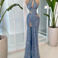 Light Blue Beaded Shiny Gorgeous Sexy Elegant Mermaid Slit Long Evening Gown Prom Dress Party Dress nv5108