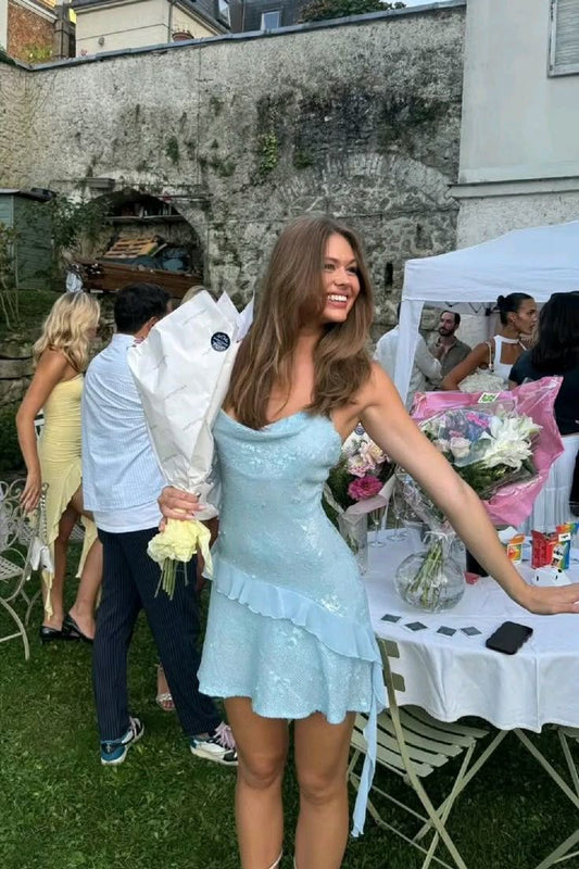 Blue Fashion Shiny Long Sequin Homecoming Dress Party Gown nv4803