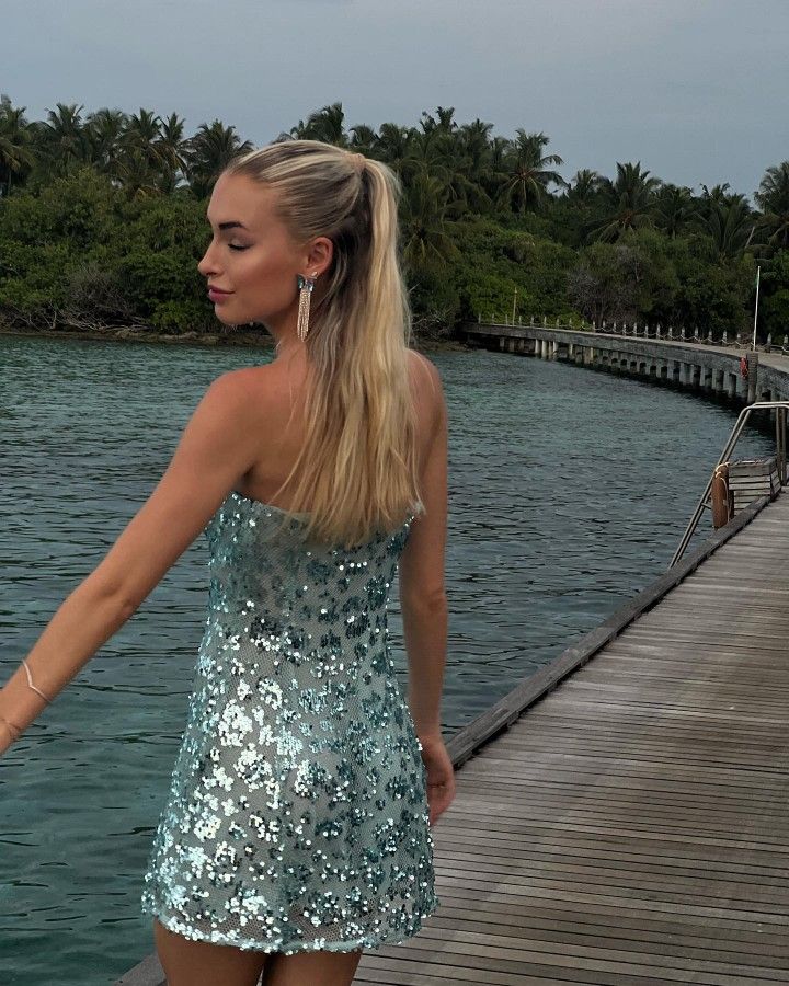 Blue sequined short homecoming dress cocktail party dress nv5188