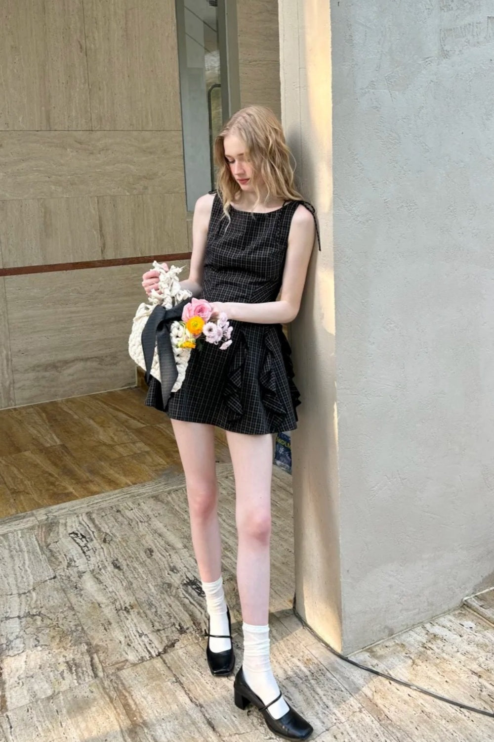 NiceVestidos--Short Homecoming Dress Birthday Dress Gown Plaid Vintage Lace NV5672