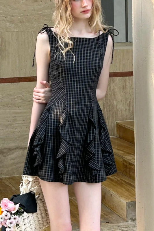 NiceVestidos – Kurzes Heimkehrkleid, Geburtstagskleid, kariert, Vintage-Spitze, NV5672