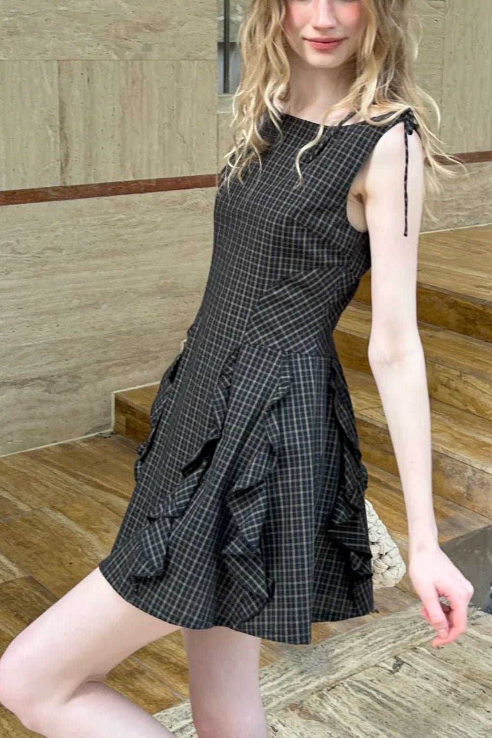 NiceVestidos--Short Homecoming Dress Birthday Dress Gown Plaid Vintage Lace NV5672