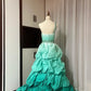 Mint Green Ombre One-Shoulder Ruffled Trailing Formal Dress Mermaid Style Rhinestone Belt Evening Gown   NV6866