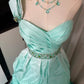 Mint Green Ombre One-Shoulder Ruffled Trailing Formal Dress Mermaid Style Rhinestone Belt Evening Gown   NV6866