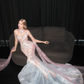 High Neck Ombre Mermaid Prom Dress, Beaded Tulle Cape Evening Gown  NV7110