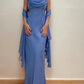 Blue elegant fashion spaghetti strap long chiffon ball gown, evening dress, party dress with same style ribbon nv3713
