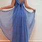 Blue elegant fashion spaghetti strap long chiffon ball gown, evening dress, party dress with same style ribbon nv3713
