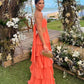 Robe de soirée longue à volants et bustier orange en forme de A nv2207