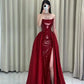 Robe de soirée sirène rouge à épaules dénudées et paillettes, ligne A, longue fente, robe de bal, robe de soirée nv2515