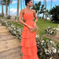 Robe de soirée longue à volants et bustier orange en forme de A nv2207