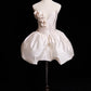Cute A Line V Neck 3D Floral White Satin Short Homecoming Dress Birthday Dress nv5395
