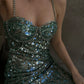Grünes langes Abendkleid mit glänzenden Pailletten, Heimkehrkleid, Cocktailpartykleid, NV4759