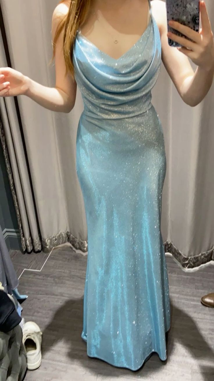 Blue Shiny Fashion Elegant Long Satin Floor Length Prom Dress Evening Gown Birthday Party Gown Prom Gown Graduation Gown nv4009