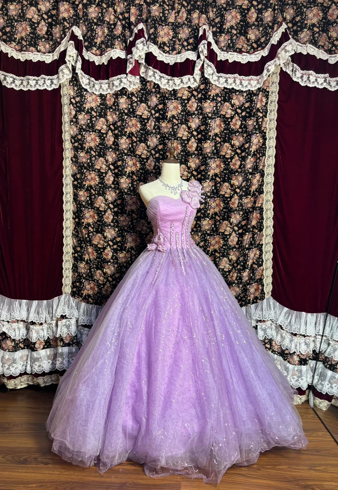 Robe de soirée longue en tulle violet scintillant, élégante et exquise, à fleurs et perles, longueur au sol, robe de bal, robe de soirée, nv4013
