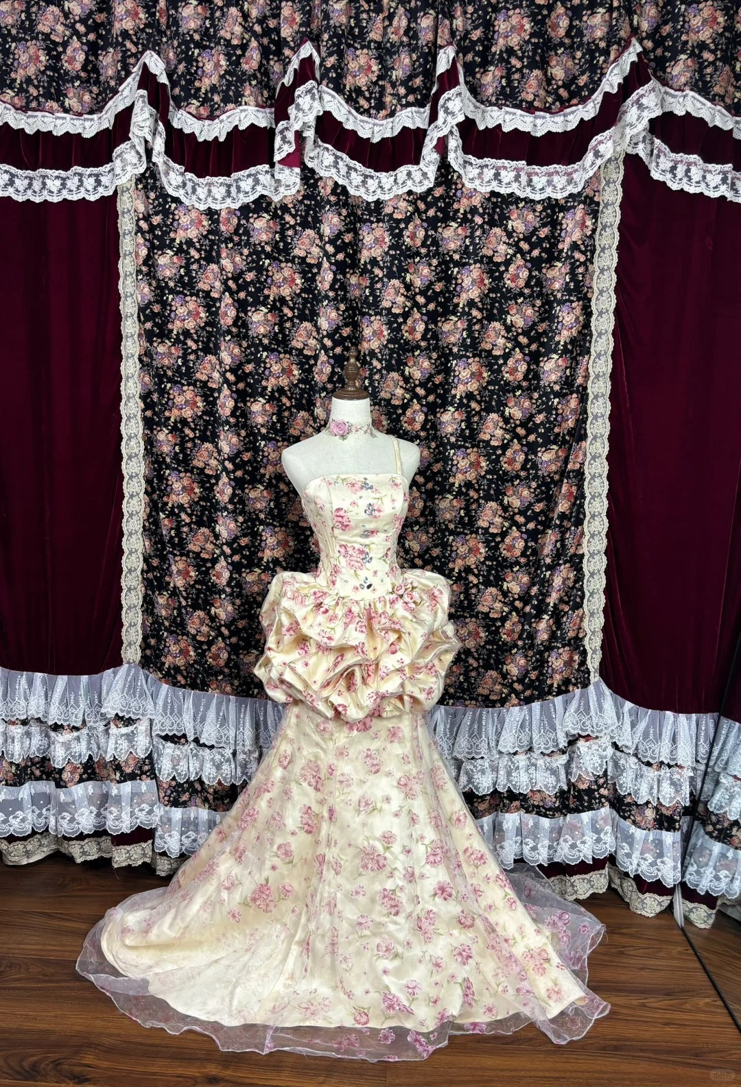 Robe de soirée longue en satin et tulle à fleurs roses, élégante, robe de bal, robe de quinceanera, nv4642