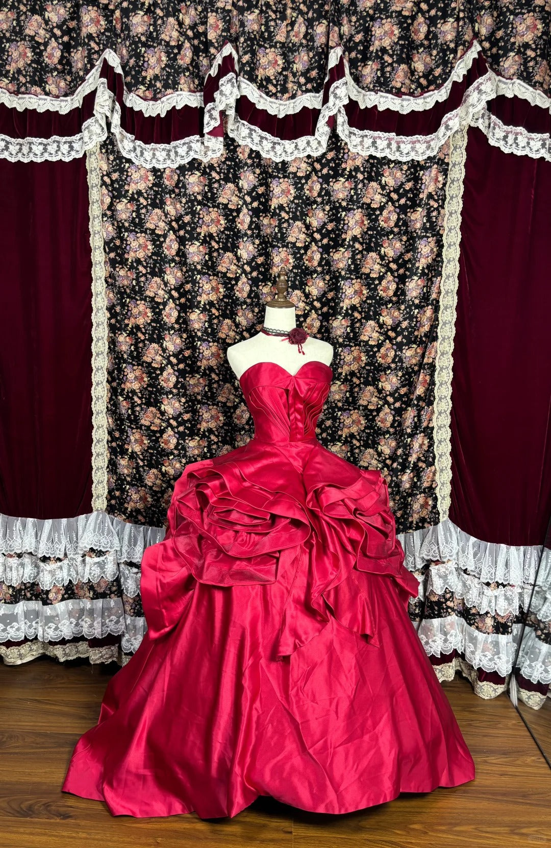 Robe de soirée longue en satin rouge, robe de bal, robe de quinceanera, nv4644