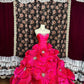 Dark pink floral princess long tulle ball gown evening dress quinceanera dress nv4655