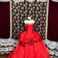 Robe de soirée longue en satin à fleurs rouges, robe de princesse, robe de bal, robe de quinceanera, nv4653