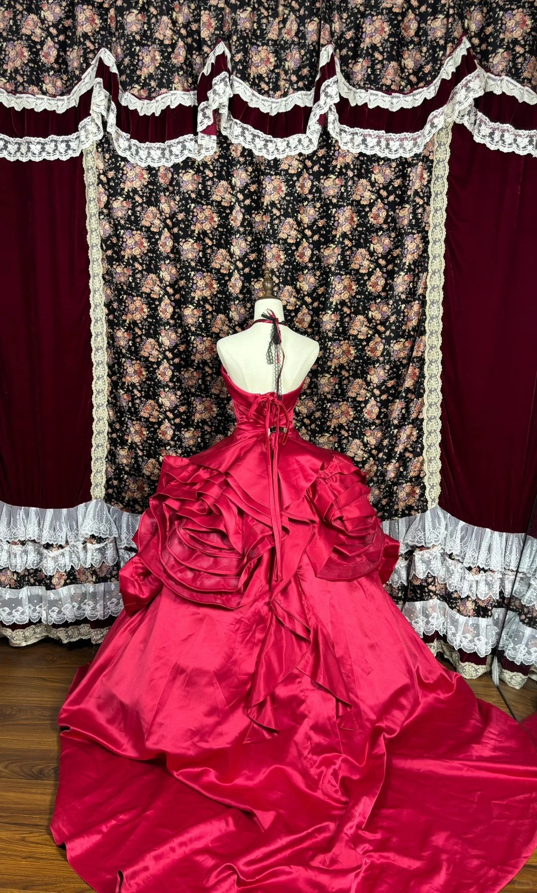 Robe de soirée longue en satin rouge, robe de bal, robe de quinceanera, nv4644