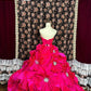Dark pink floral princess long tulle ball gown evening dress quinceanera dress nv4655