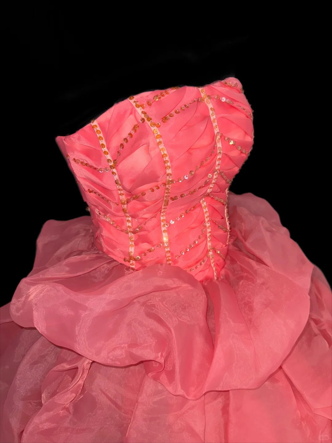 Rosa Perlenbesetztes elegantes langes Ballkleid aus Tüll nv4920