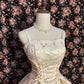 Cream Yellow Gorgeous Exquisite Lace Spaghetti Straps Long Satin Floor Length Train Princess Ball Gown Evening Dress nv4018