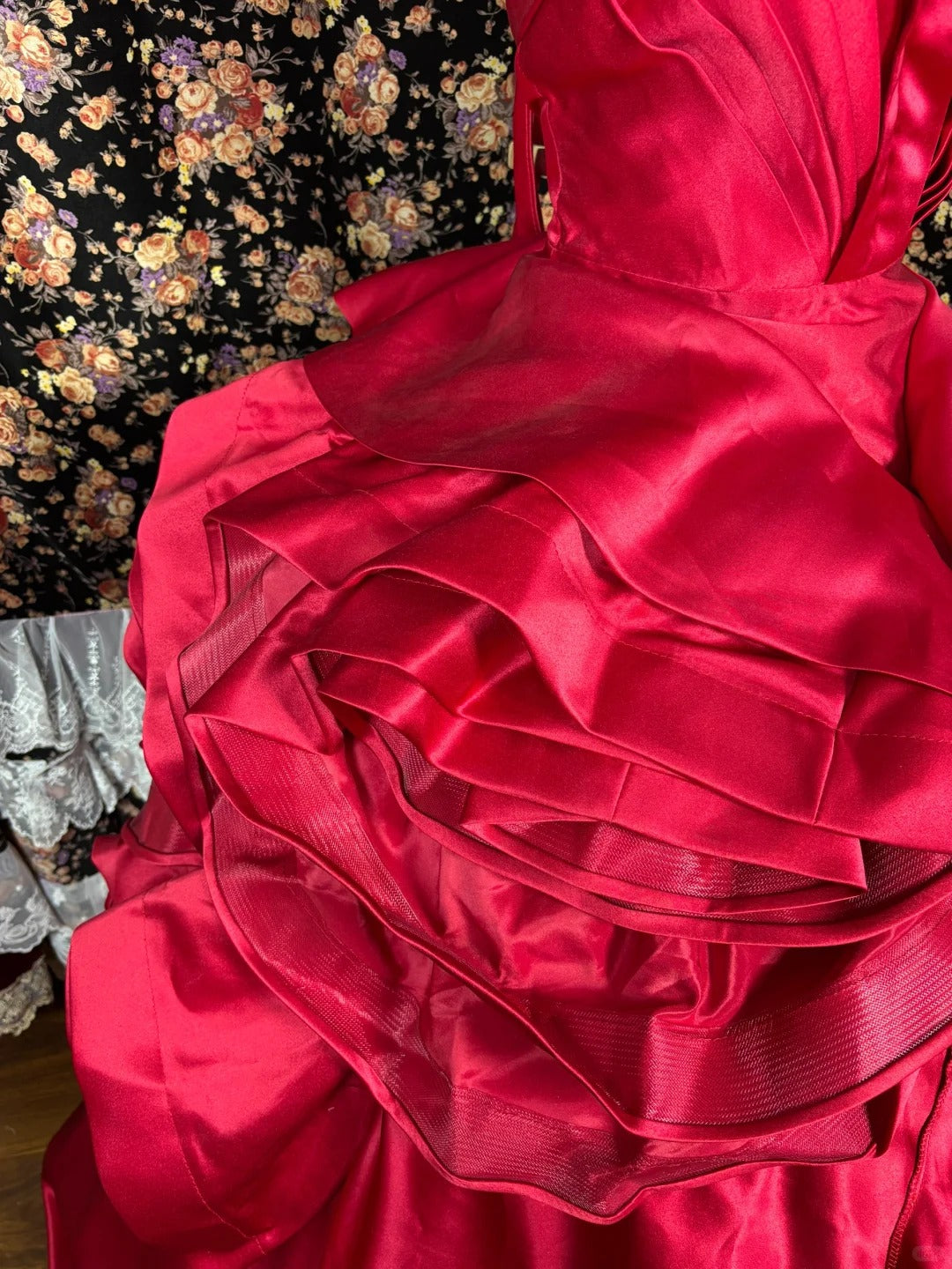 Robe de soirée longue en satin rouge, robe de bal, robe de quinceanera, nv4644