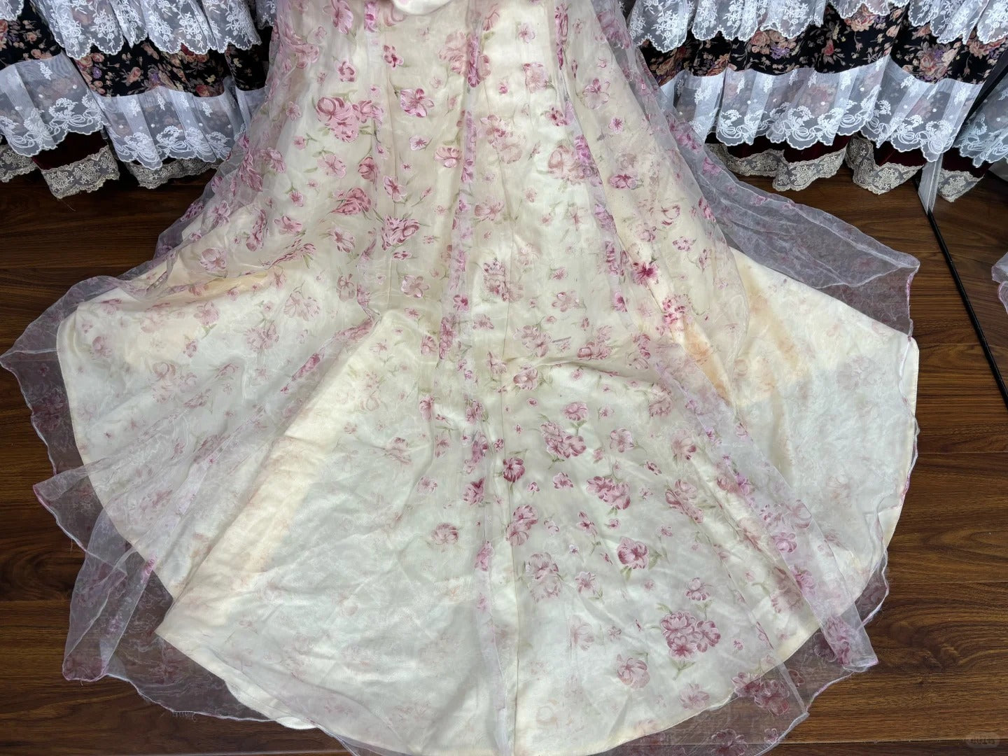 Robe de soirée longue en satin et tulle à fleurs roses, élégante, robe de bal, robe de quinceanera, nv4642
