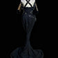 Black Vintage Fashion Gorgeous Floral Delicate Beads Long Mermaid Slim Satin Ball Gown Evening Gown nv4059