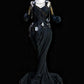 Black Vintage Fashion Gorgeous Floral Delicate Beads Long Mermaid Slim Satin Ball Gown Evening Gown nv4059