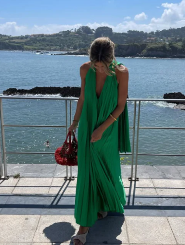 Elegant green/pink long satin prom dress nv5320