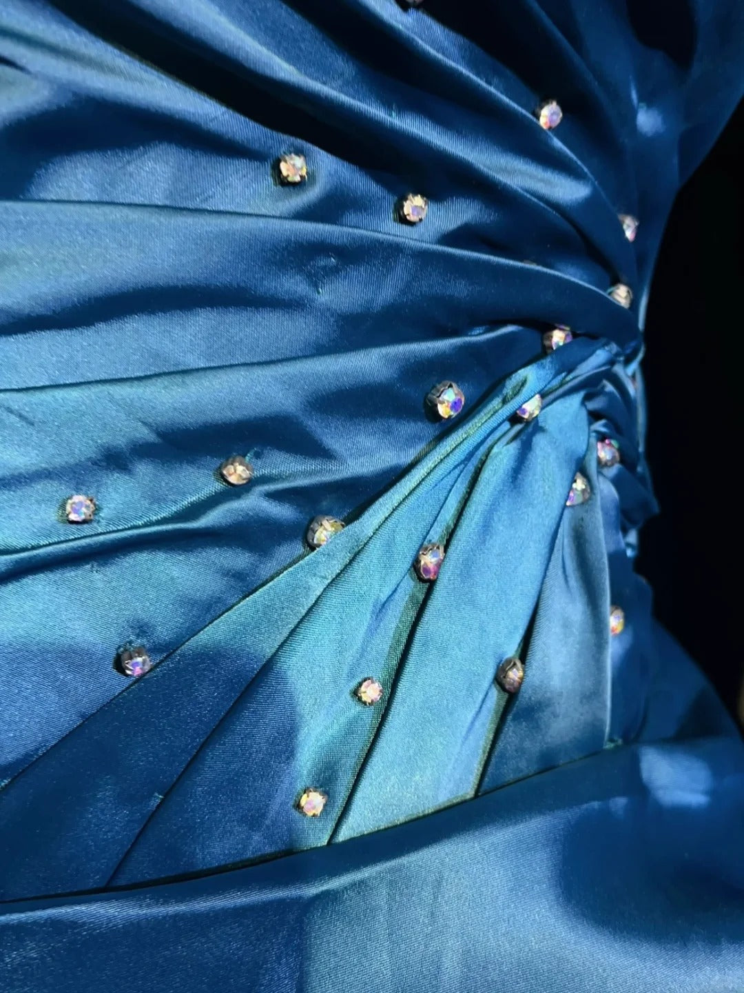 Blue Homecoming Dress Pleated Beaded Short Satin Ball Gown Evening Gown Cocktail Dress nv4416