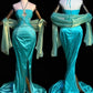 Blue gorgeous exquisite beaded long satin ball gown evening dress party dress nv4373