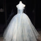 Dreamy Sky Blue Ombre Strapless Beaded Ball Gown with Tulle Shawl, Fairy Style  Prom Dress NV6868