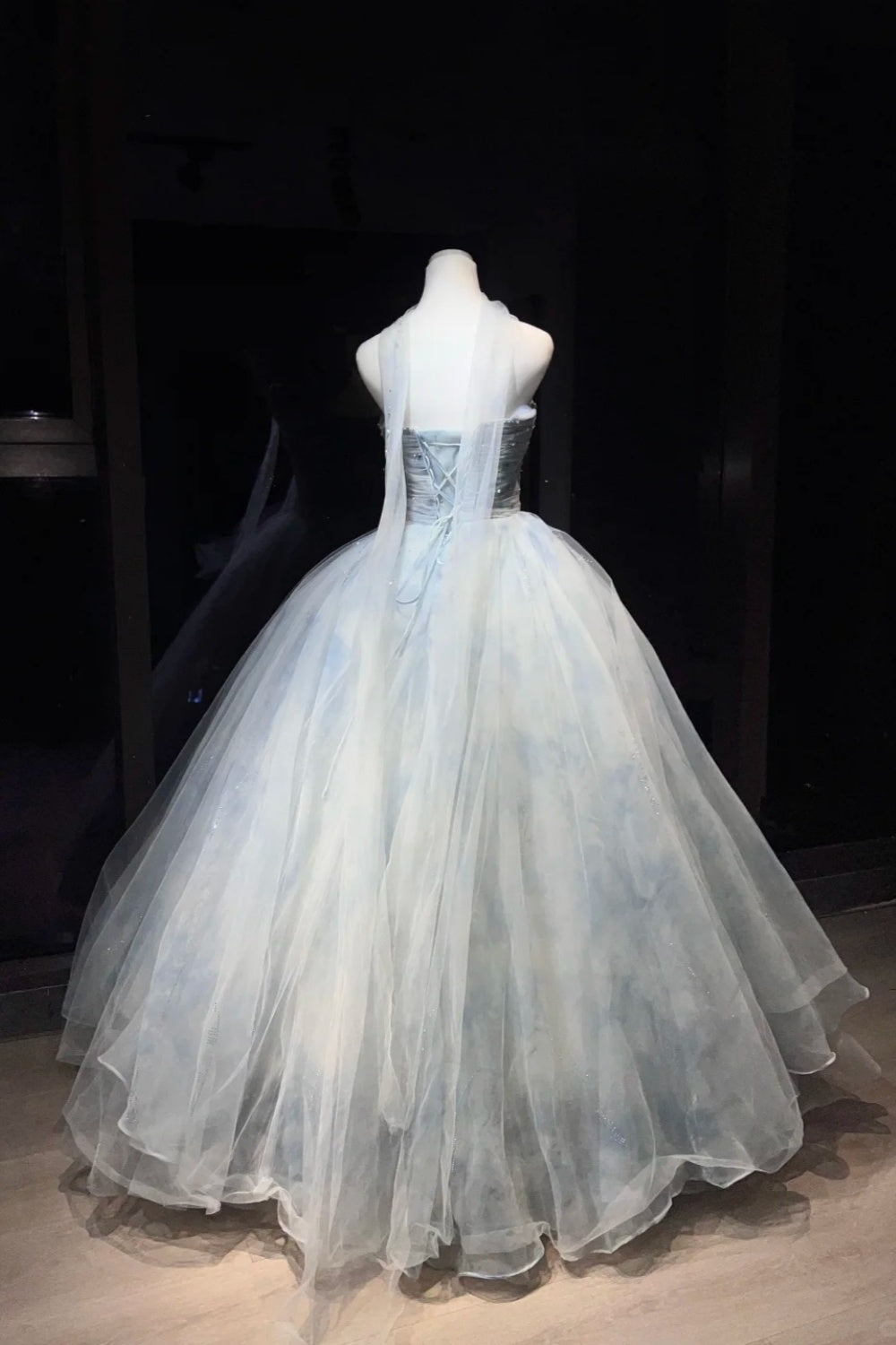 Dreamy Sky Blue Ombre Strapless Beaded Ball Gown with Tulle Shawl, Fairy Style  Prom Dress NV6868