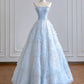 Light blue shiny sequined organza long tulle floor-length ball gown evening dress graduation dress nv5103