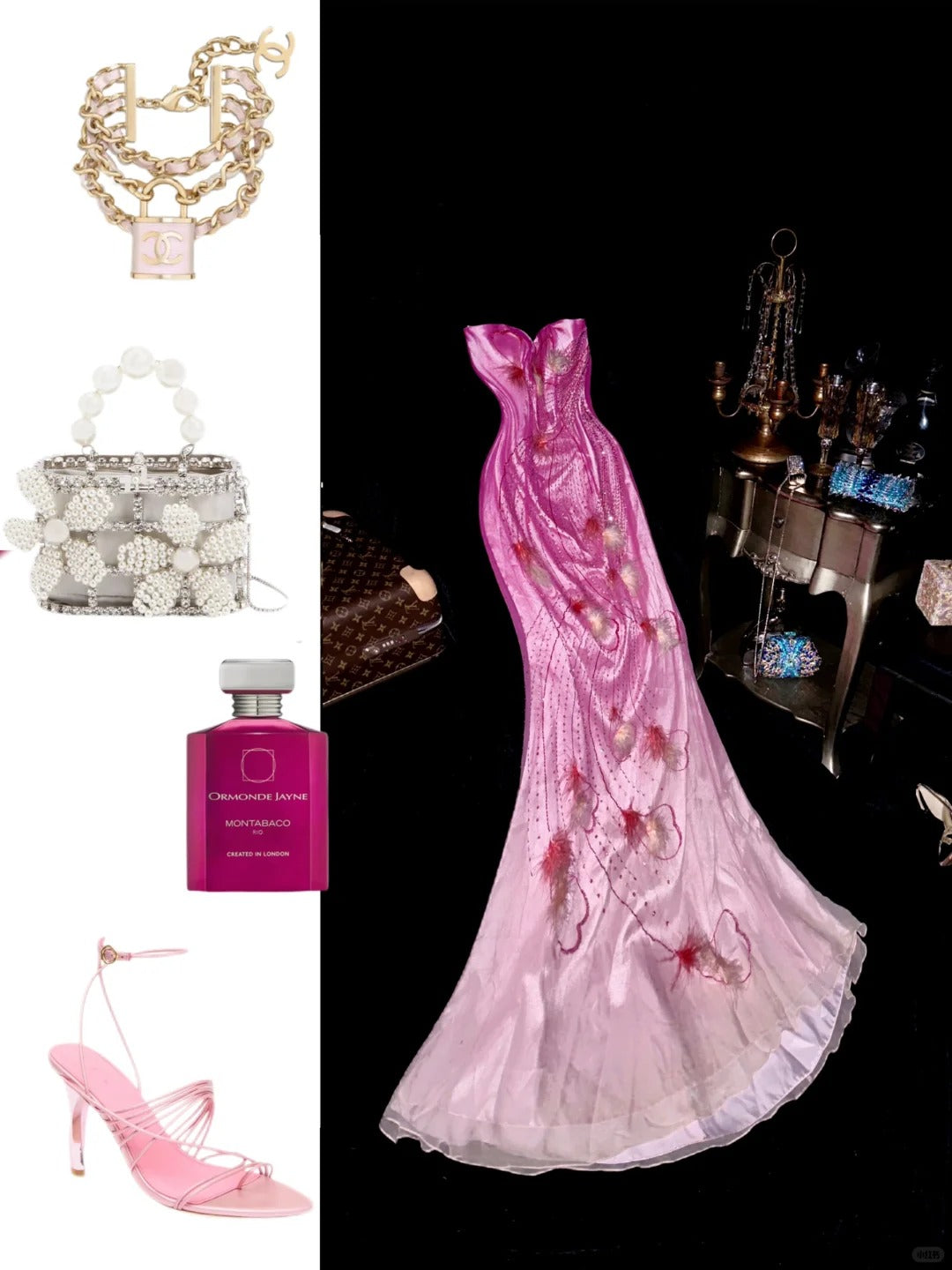 Dark Pink Fashion Beaded Long Tulle Satin Ball Gown Evening Dress nv5253