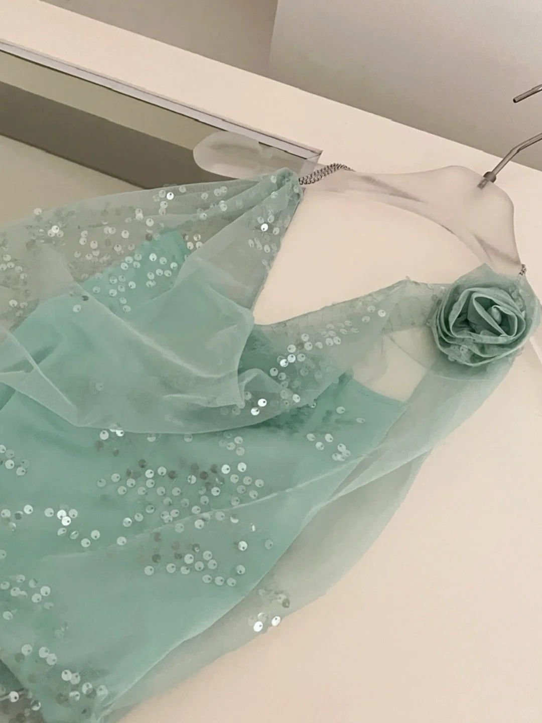 Mint Green Shiny Elegant Short Sequin Chiffon Homecoming Dress Birthday Party Dress nv4916