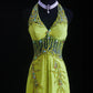 NiceVestidos--Dreamy Handmade Beaded Niche Forest Fairy Tale Nature Art Glam Yellow Green Chiffon Beaded Halter Neck Fitted Long Prom Dress NV5793