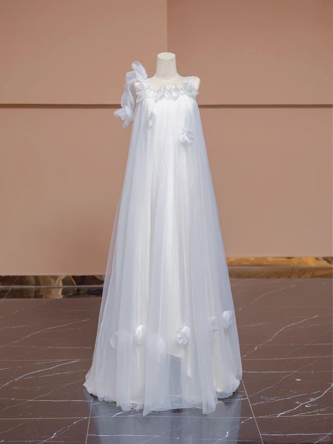 White floral fairy long chiffon ball gown, evening gown nv5076