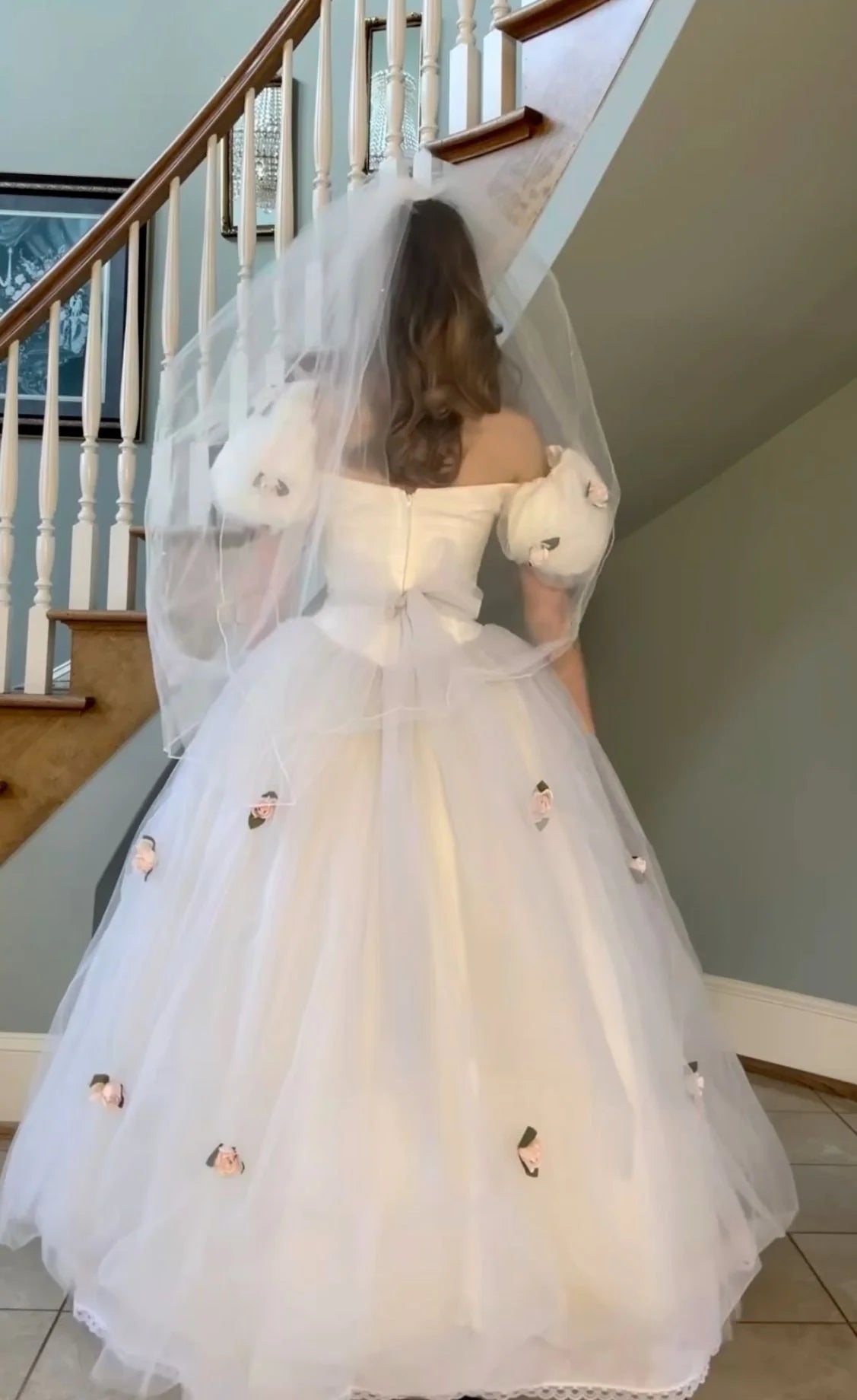 Robe de mariée longue en tulle à petites fleurs, couleur unie blanche, élégante, style princesse, pour femme, nv2744